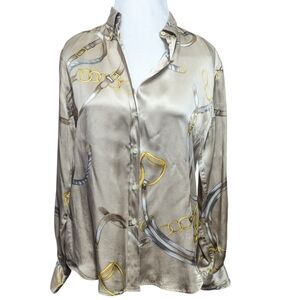 Guy Rover 100% Silk Top Equestrian Sz 42 or US 6 Gold Button Down Women's
